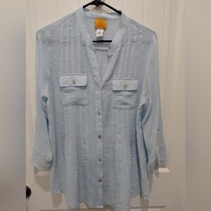 Ruby Rd. Light Blue Collarless Tunic Top #0663